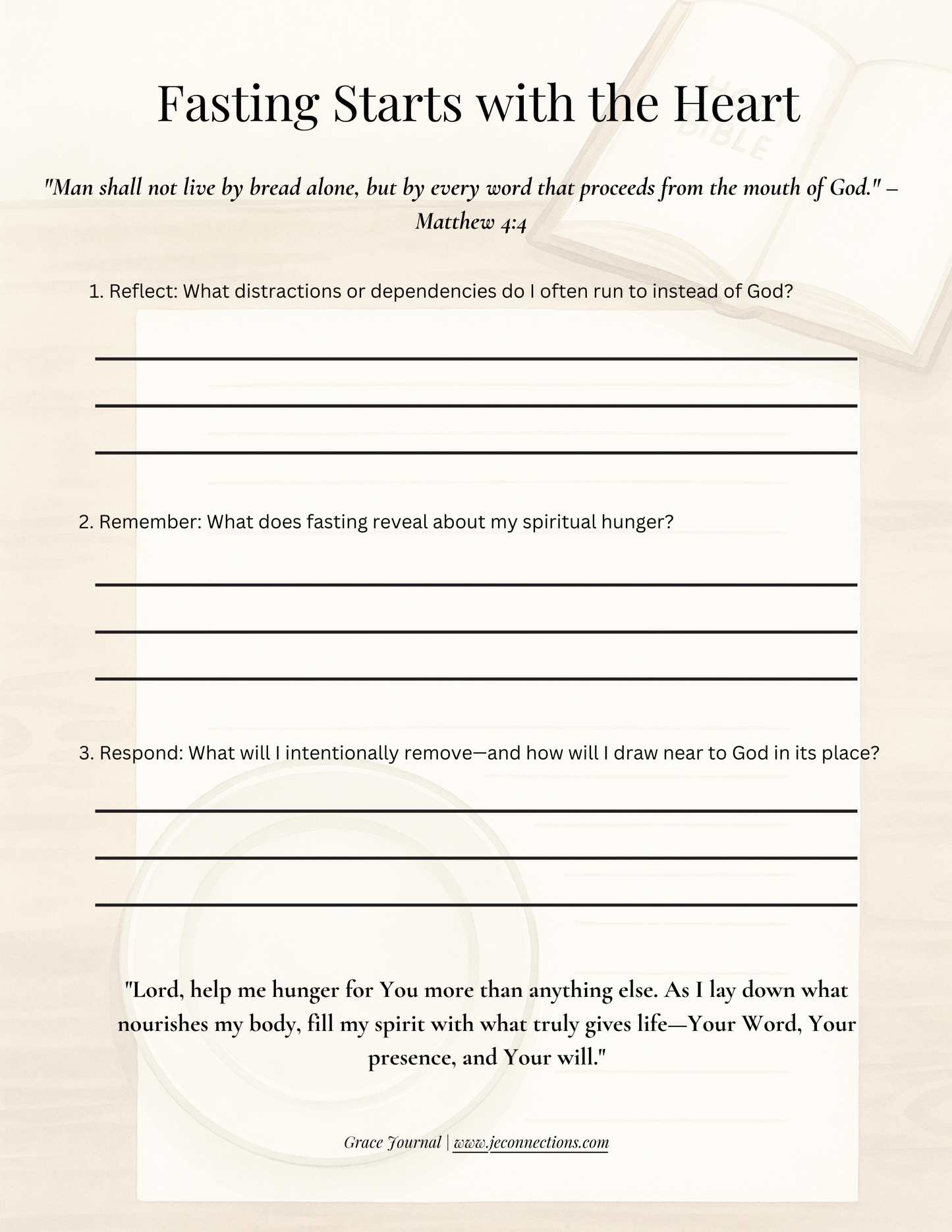 Fasting Starts with the Heart ā Printable Journal Sheet